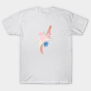 Letter I Rose Gold and Watercolor Blush Pink and Navy T-Shirt